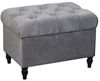 HomeHarmony®Velvet Ottoman Chair Storage Stool Seat Footrest Footstool With Rustic Look Feet (Silver)