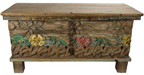 Fine Asianliving Indische Truhe Holz Handgefertigt in Indien B88xT36xH44cm China Aufbewahrungstruhe Orientalische Möbel Holztruhe Dekotisch Deckel Couchtisch Tischtruhe Sitztruhe