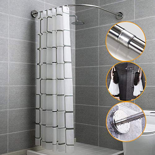 HNCS Barre Rideau Douche L Extensible sans Percage,RéGlable Tringle à Rideau De Douche Angle Baignoire Acier Affiné PôLes De Rideau pour Salle De Bain,80 to 110 x 80 to 110cm