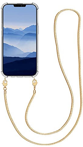 kwmobile Case Compatible with Apple iPhone 13 - Crossbody Case Clear Transparent TPU Phone Cover with Metal Chain Strap - Gold/Transparent