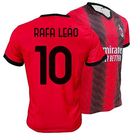 Maillot Réplique Officiel Milan de Rafael LEAO 10, Modèle Accueil Saison 2023/2024, Rouge, Noir, Adulte, Garçon, Enfant, 100% Polyester, Rouge, noir, 8 ans