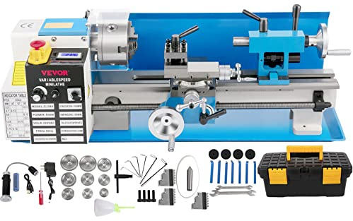 VEVOR Metal Lathe, Upgraded Digital Display 7x14 Benchtop Metal Lathe 550W Variable Speed 2250RPM with 3-jaw Chuck CNC Mini Lathe Machine Precision Mini Lathe Tool Box for Metal Turning