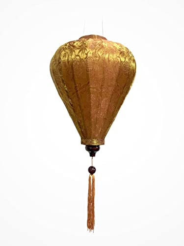 Lanterne Asiatique en Soie M Ø29cm, Couleur Rouille Reflet Or - Lampion Traditionnel de Hoi an en Tissu, Bambou et Bois - Artisanat et Décoration du Vietnam (M20-MA)