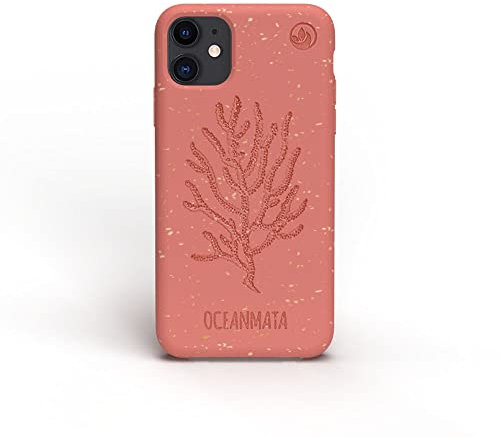Oceanmata - Bio Hülle kompatibel mit iPhone 11 Hülle turtlegrün, Plastikfrei, nachhaltig (iPhone 11, coralred)