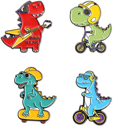 STANG Dessin animé Mignon Dinosaure émail épinglettes Rouge Vert Bleu Planche à roulettes Guitare Broches Sac à Dos Cadeaux