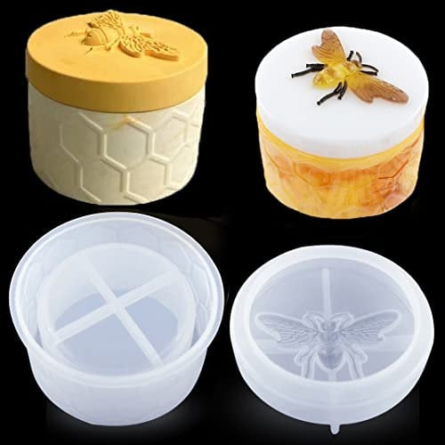 DIYBravo Jar Resin Mould with Lid Bee Honey Jar Silicone Mould Candy Jewelry Trinket Box Epoxy Resin Casting Mould for DIY Storage Box Candle Holder (Bee Honey Jar)
