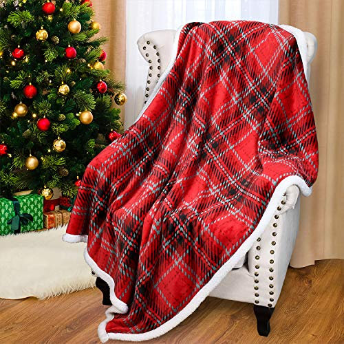 Catalonia Classy Couverture à Carreaux en Polaire Sherpa, Couverture à Carreaux Douce de Noël, Peluche Chaude en Microfibre, Couverture d'hiver réversible pour Le canapé-lit, 150 x 130 cm