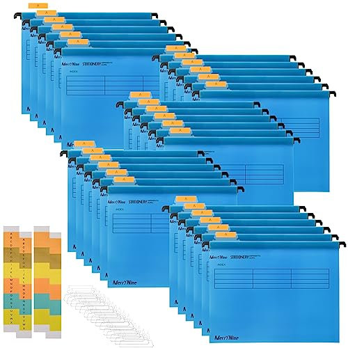 MerryNine A4-Hängemappen, 30 Stück, Polypropylen-Aktenschrank, Hängemappen mit Tabs und Karteneinsätzen, für Schule, Zuhause, Arbeit, Büro (30, blau)