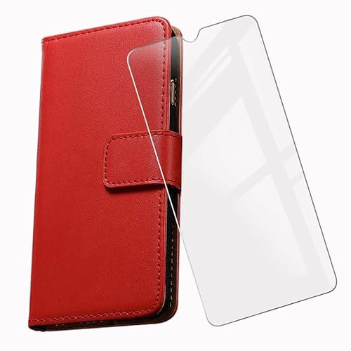 KJYF Coque pour Doro 8100 Plus (6,1), avec Verre Trempé Protecteur Écran, Etui Protection Housse Premium en Cuir PU, Fonction Stand à Rabat Porte-Monnaie Cover Case pour Doro 8100 Plus - Red