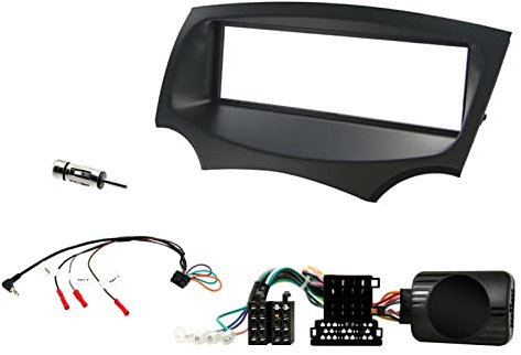 Compatible with Ford Ka 2009-2017 Full Car Stereo Installation Kit BLACK single DIN Fascia, Steering Wheel Control Interface, Antenna Adapter & Universal Patchlead