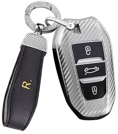 ontto Autoschlüssel Hülle Schlüsselhülle Passt für Opel Grandland Mokka Crosa Insignia Peugeot 308 508 5008 Citroen Picasso C4 C4L TPU Schutzhülle Schlüsselanhänger Schlüsselgehäuse Zubehör-Silber