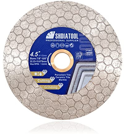 SHDIATOOL Piastrella disco diamantato da taglio 115 mm Taglio e smerigliatura di piastrelle in porcellana Granito Marmo Ceramica Muratura