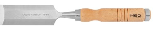 NEO TOOLS Holzmeißel, Meißel, Stechbeitel, Klingenbreite 10-38 mm (38mm) | Klinge aus CrV-Stahl, Holzgriff fur Komfort, Schlagverstärkung, Metallringe an den Griffen, Nachschärfbar