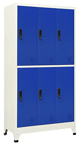 Keketa Schließfachschrank mit 6 Fächern Metallschrank Spind Umkleideschrank Lagerschrank Metallspind Mehrzweckschrank für Büro Wohnzimmer Grau und Blau 90x45x180 cm Stahl
