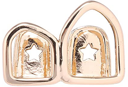 Hip Hop Zähne Grill Set Zwei Aushöhlen Vampirzähne Zahnspangen Halloween Cosplay Party Rapper Geschenk für Männer und Frauen,Gold