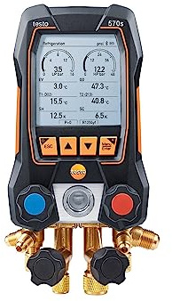 testo Jauges de collecteur 570s CVC – Jauge micron pour mesure à long terme sur la climatisation, les pompes à chaleur – Vanne à 4 voies et USB-C – avec Bluetooth et connexion à l'application
