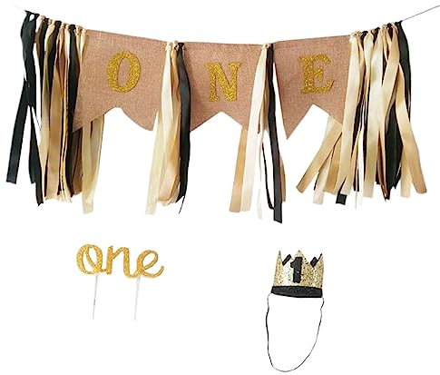 Toyvian Modische Geburtstagsparty Banner Set Stuhl Bunting Crown Cake Topper Dekorative Flagge Baby Shower Dekorationen