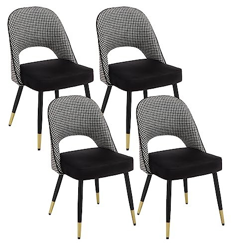 chairus 4er Set Esszimmerstühlen aus Samt für Küche Wohnzimmer Modern Armloser Bürostuhl Polsterstuhl Seitenstühle Hohler Rückenmit Metallbeinen (Schwarz-4)