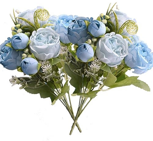 YELYAN 2 Pack Fake Peony Artificial Flowers White Flowers Silk Peonies Bouquets for Wedding Home Birthday Party Arrangment Garden Decoration (blue)