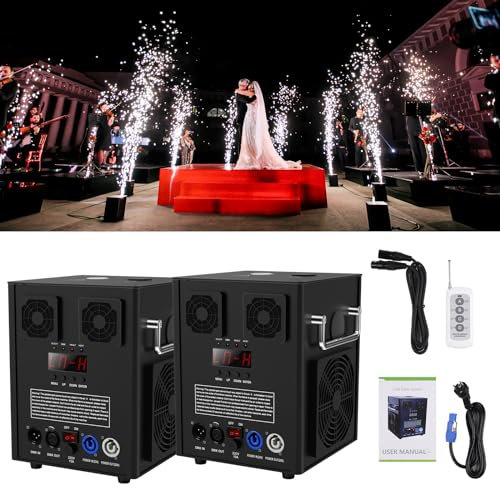 2PCS 600W Pyrotechnikmaschinen, Cold Spark Machine mit Fernbedienung, Effekthöhe 1-5 Meter Stage Spezialeffekt Machine per DMX-512 Verwenden Sie in Big Show, Bar Hochzeit, Bühne Party