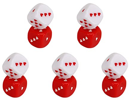 Shipenophy (Nur die Würfel) Shipenophy (Nur die Würfel) Herz Würfel Sichere Kunststoff-Herzwürfel, 5 Pairs Plastic Safe Heart Dots Dice, Red & White Romantic Design, for Board Games, Poker, Mahjong