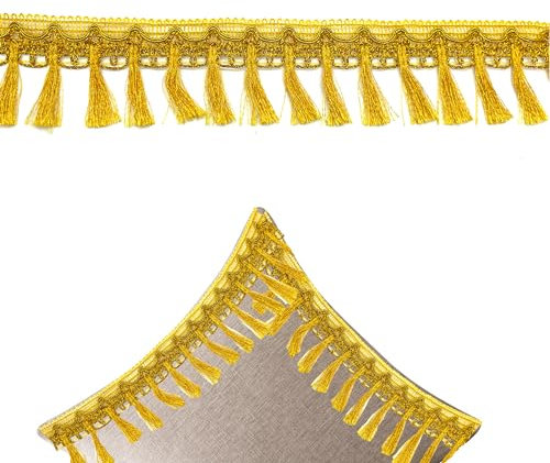 OHYER 3.5 Meter lang (x 5.5 cm Durchmesser)Quaste Trim Band Pompon Kleidung Tischdecke Hochzeit Deko Franse zum Nähen Fransenband fur DIY Nähzubehör Fransenborte fransenborte vorhang DIY-Nähen (Gold)