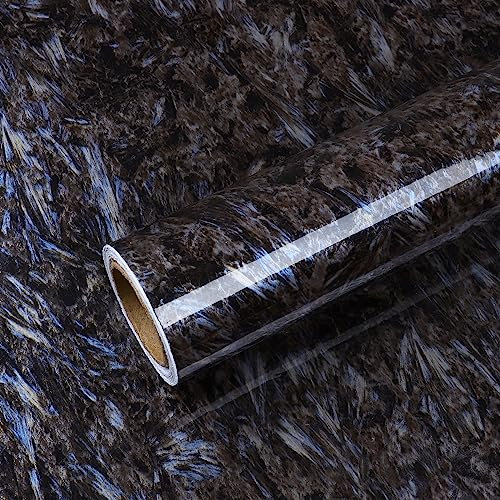VEELIKE Marmor Tapeten Blau Schwarz Vintage Mamorfolie Dunkel Klebefolie Marmoroptik Küchentapete Abwaschbar Wandtapete Badezimmer Wasserfest Marmortapeten Wand Küche Arbeitsplatte Tisch 40cm×300cm