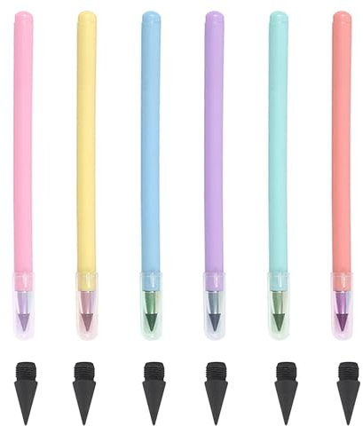 iLamvie Premium Ewiger Bleistift Set - 6 Stifte Mit Unbegrenzter Schreibdauer Und 6 Ersatzminen, Für Schule Mitgebsel Kindergeburtstag Gastgeschenke,Erwachsene Studenten Künstler.