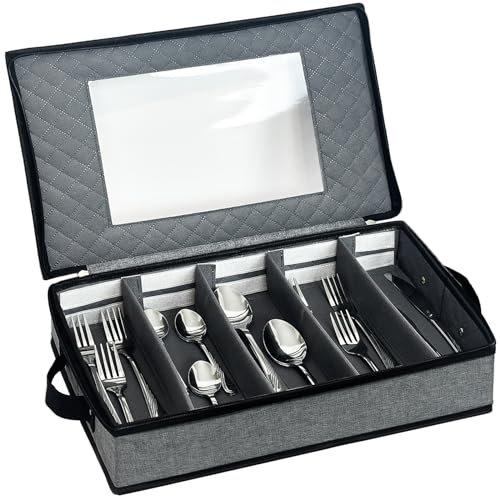 Besteckkasten mit Deckel für Schubladen, Besteckeinsatz Besteckbox Tragbar Besteck Aufbewahrung mit Deckel Verstellbarer Utensilien Organizer für Campin Gurlaub Reisen Küche (42,5x 29,5x 8cm)