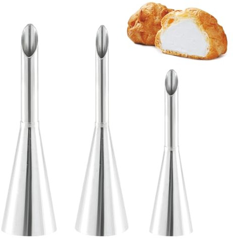 Rapidbok 3 Stück Spritztüllen Lang, Krapfenspritze für Marmelade Edelstahl, Backspritze zum Füllen, Spritztüllen Fülltülle, Edelstahldüsen Kuchen zum Füllen von Marmeladen, Blätterteig, Donuts