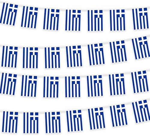 10 M Griechische Wimpelkette - 30 Stück Mini Banner Flagge 21x14 cm für Outdoor Garten Zaun Urlaub Dekoration
