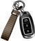 Porte Clef Voiture en Cuir,Porte Clés en Fibre de Carbone avec Anneau en D Anti-perte,Porte-clés Accessoire Voiture (Marron)