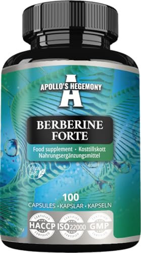 Berberin 485 mg pro Kapsel - 100 Vegane Kapseln - 3 Monate Vorrat - für einen verbesserten Stoffwechsel und Vitalität - Nahrungsergänzungsmittel von Apollo's Hegemony