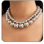 XYTDM Gold & Silver Layered Chunky Necklaces - Big Ball & Choker Styles, Thick Bold Beaded Designs