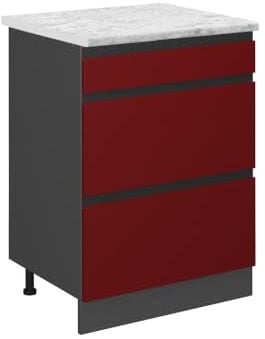 Vicco Schubladenschrank R-Line, Schubladenschrank für die Küche, Rot, 60 cm AP Marmor