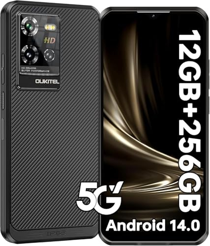 QIEAUY WP50 Rugged Phone Unlocked 5G-12GB RAM+256GB ROM Cell Phones, 6.6 Screen, 48MP Camera, 6500mAh Battery Smartphone, 5G Dual SIM Android 14 IP68/IP69K Waterproof Phone, NFC/GPS/T-Mobile