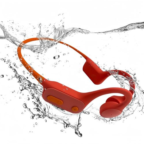 Tayogo Swimming Headphones, Bluetooth Bone Conduction, Waterproof Headphones with 32GB Memory, IPX8 Swim underWater, for swimming Running Surfing Biking (Red)