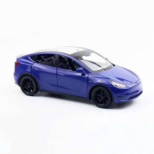 MODVKVK Tesla Model Y 1:32 Modellauto, Spielzeugauto mit Licht & Musik, Zurückziehfunktion, Legierungsdruckguss, Ideal für Kinder ab 3 Jahren & Sammler (Blau)