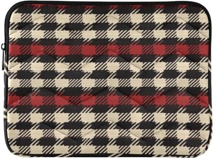 Laptop Sleeve Case 15-16 Inch Classical Sleeve for Laptops Herringbone Checked Neutral Red Case with Zipper for Work Journey