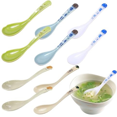 Cucharas de Melamina,Yueser 10 Piezas Cucharas de Sopa de Fideos Cucharas de Sopa de Won Ton Chinos Cuchara de Sopa China Cucharas de Asiática Cucharas de Arroz Plástico