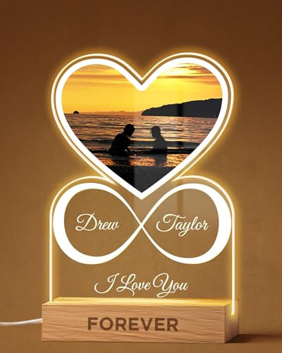 Panorama Lámpara Personalizada - Corazón e Infinito Dos - 15x22 cm - Iluminación LED Nocturna ideal para la Mesita Noche - Regalos Originales para Hombre, Mujer, Parejas en San Valentín o Aniversario