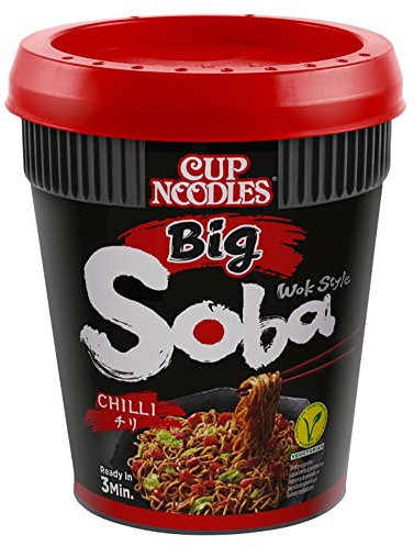 NISSIN Cup Noodles Soba BIG – Chili, 6er Pack, Wok Style Instant-Nudeln japanischer Art, mit Chili-Sauce, Schoten & Gemüse, schnell im Becher zubereitet, asiatisches Essen, große Portion (115 g)