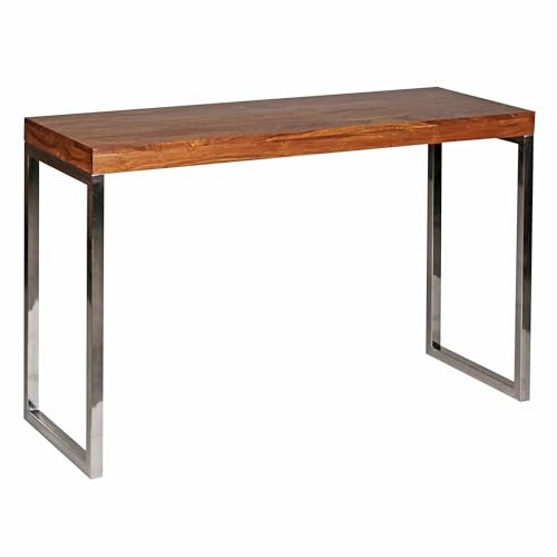 KADIMA DESIGN Konsolentisch Guna Massivholz Sheesham Konsole mit Metallbeinen Schreibtisch 120x45 cm Landhaus-Stil Sideboard Modern Massiv Echt-Holz Natur Anrichte PC-Tisch Sekretär