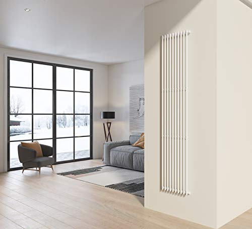 Radiatore design 200x42 cm (10 tubi) in acciaio bianco a tubi tondi interasse verticale H. 200 PISA