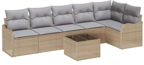 vidaXL Garten-Sofa-Set mit Kissen 7 pcs Schwarz Poly Rattan, Höhenverstellbare Füße, vielseitiges Garten- und Terrassen-Sofa, stabil, wetterfest, rechteckige Lounge.