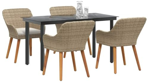 vidaXL Garten Essgruppe mit Kissen 5 pcs Beige Poly-Rattan, Stylisches Garten- und Terrassenset, Moderne UV-beständige Materialien, Tisch und Stühle für Essen im Freien