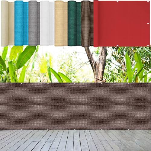 Brise Vue Balcon Extérieur 60 x 500 cm 220G/M² Hdpe, Contre Le Vent et Le Soleil avec Œillets, Cordons Ecran de Balcon Brise-Vue pour Jardin Extérieur, ‎Marron