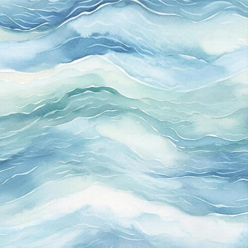 ICYEHAO Peel and Stick Wallpaper Blue Waves, 44 x 600 cm Blue and White Self Adhesive Wallpaper Sea Wave Coastal Marine Vinyl Wall Paper Self Adhesive Furniture Wrap for Living Room,Bathroom,Cabinets