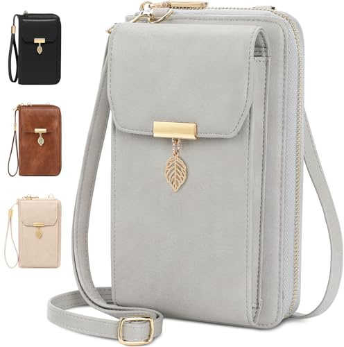 VOBUKE Handytasche mit Geldbörse zum Umhängen RFID Schutz Handy Tasche Damen Umhänge Leder Kleine Handy Umhängetasche Crossbody Schultertasche mit 12 Kartenfächer für Handy Unter 7,2 Zoll