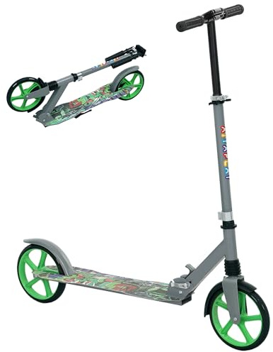 AIYAPLAY Kids Scooter, Foldable Kick Scooter with Adjustable Handlebar, 200mm Big Wheel, Rear Fender Brake, Gift for Ages 6-12 Years, Boys and Girls, Green